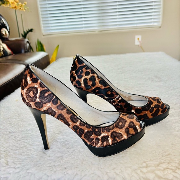 Michael Kors Dye Composed Cow Hair Calf Leather Platform High Heels Shoes Sz 8 M - Picture 2 of 12
